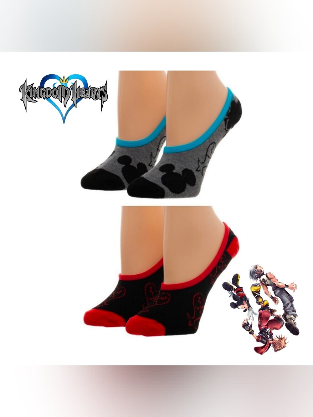 Kingdom Hearts No Show Liner Socks 2 Pairs Bioworld Size 9-11 Woman